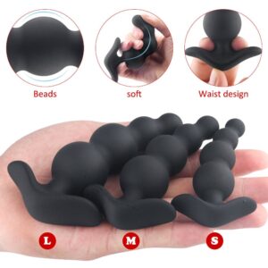 Long-term comfortable to wear pull beads anal plug trainer set, 3 silicone anal plug set