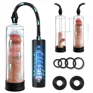 Electric penis pump enlargement vacuum pump with 4 extra penis rings and 2 sleeves