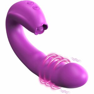 3-in-1 clitoral tongue dildo vaginal G-spot vibrating stimulator with 10 modes-Purple