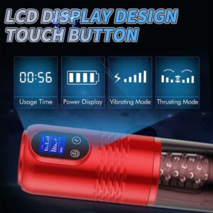 10 Vibration & 6 Thrusting Modes Retractable LCD Masturbator-Remote Control