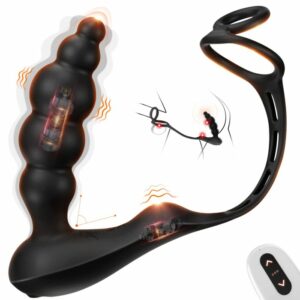 3 in 1 Prostate Massager with Dual Cock Ring 5 Graduated Anal Beads