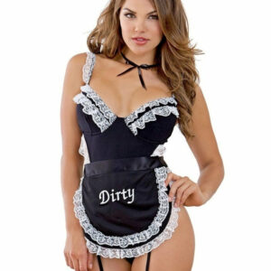 Crotchless Maid Costume with Garter Apron