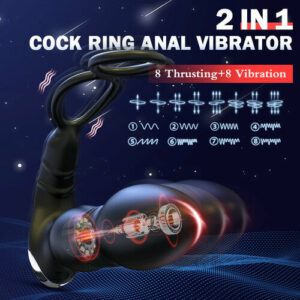 2 In 1 8 Thrusting 8 Vibration Cock Ring Anal Vibrator