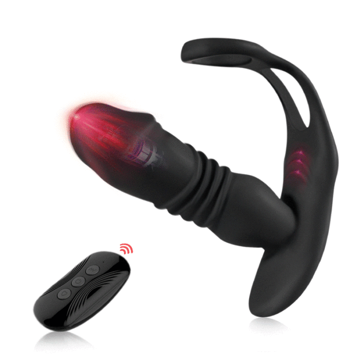 Fleshline™ David - 12 Vibrating & 3 Thrusting Silent Remote Control Prostate Massager With 2 Cock Rings