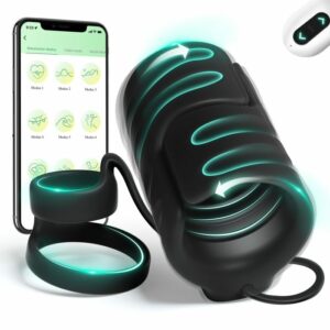 Fleshline APP & Remote Control 9 Vibrating with 2 Cock Penis Ring Stretchy Male Masturbator