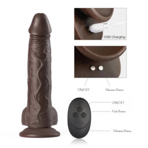 Black Warrior 8.7-Inch Remote Control 5 Thrusting 10 Vibrating Rotating Dildo in Dark Brown