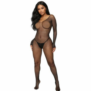 Rhinestone Fishnet Long Sleeved Crotchless Bodystocking