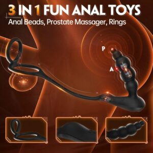 3 in 1 Prostate Massager with Dual Cock Ring 5 Graduated Anal Beads